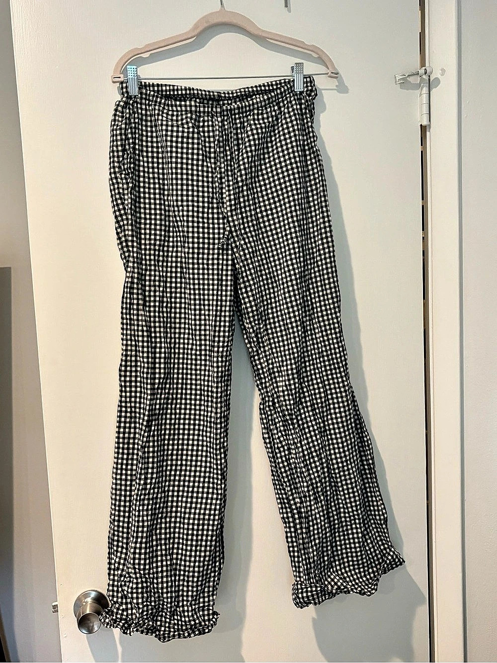 Marine Layer Cali Poplin Drawstring Linen Pant Wide Leg Black & White